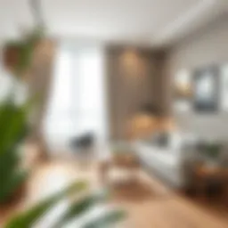 Modern studio apartment layout showcasing multifunctional furniture