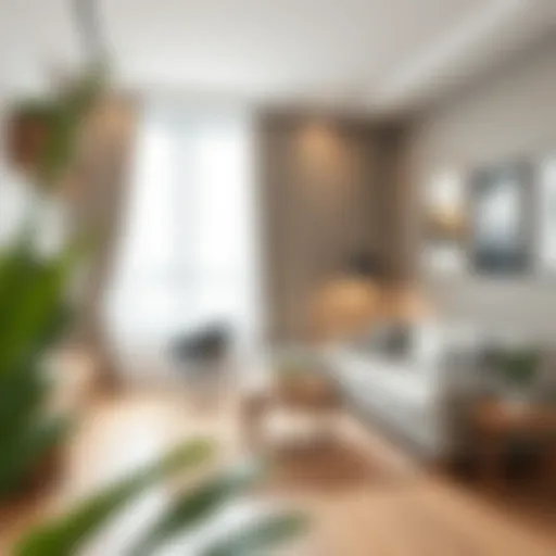 Modern studio apartment layout showcasing multifunctional furniture