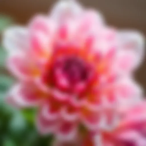 A close-up view of a blooming flower showcasing its intricate petals and vibrant colors.