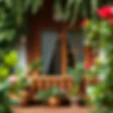 Charming wooden balcony adorned with lush plants