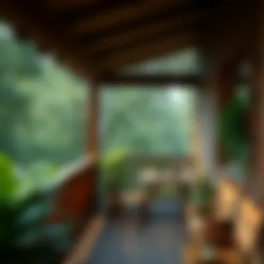 Serene wooden balcony surrounded by nature