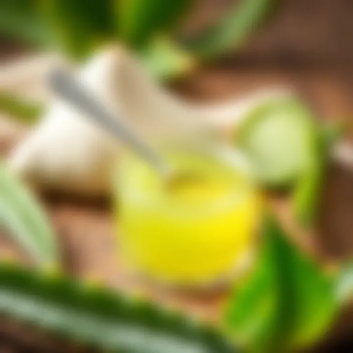 Aloe Vera gel in a small jar with a spoon