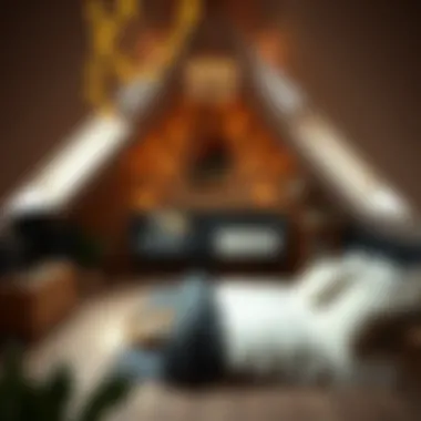 Stylish low ceiling attic bedroom with unique decor