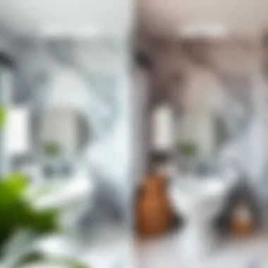 Before and after comparison of marble painting in a bathroom