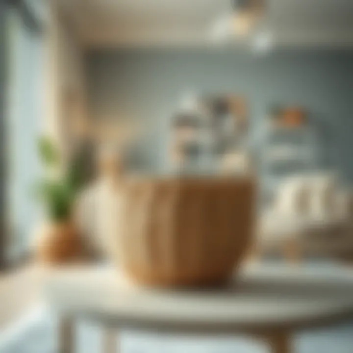 A finished basket displayed in a modern interior setting.