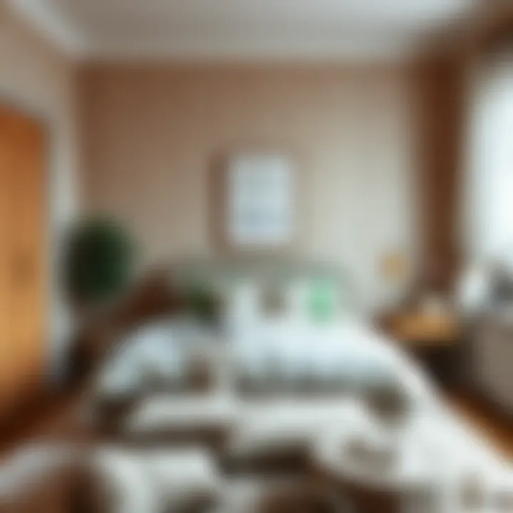 A cozy bedroom with stylish wallpaper and decor