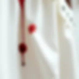 Elegant white dress with a noticeable blood stain