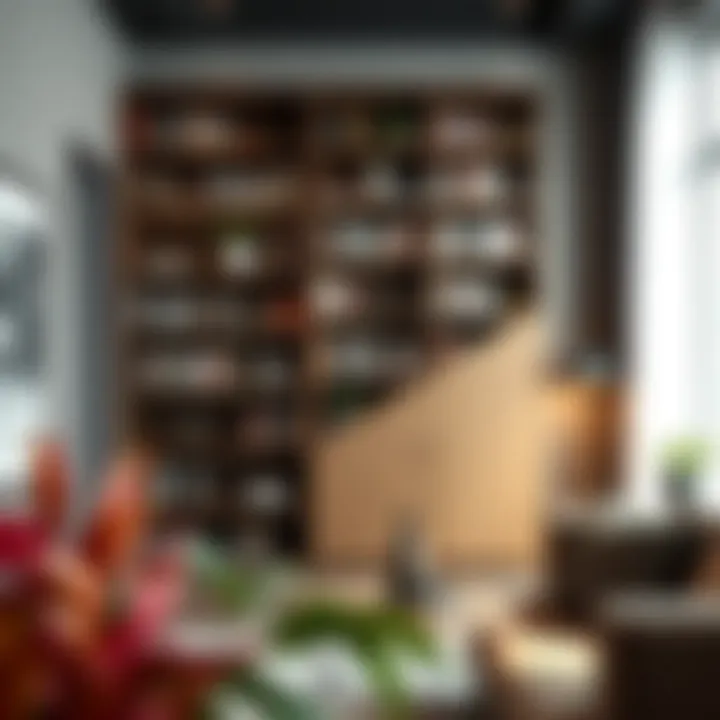 Stylish bookshelf integrated with stair wall