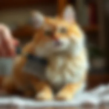 Cat owner brushing their pet to minimize fur loss