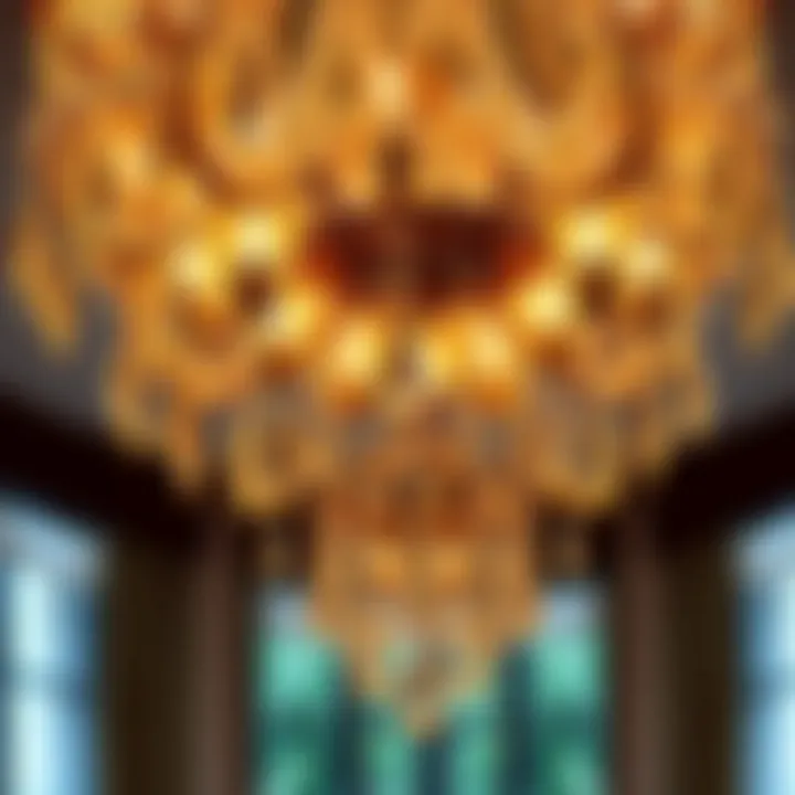 Elegant glass chandelier reflecting light