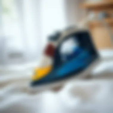 Ceramic iron soleplate in action, effectively removing wrinkles from fabric.