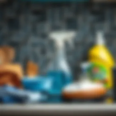 Cleaning supplies organized for stovetop maintenance