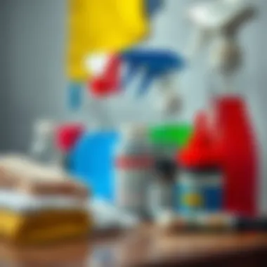 Various cleaning supplies for ink stain removal