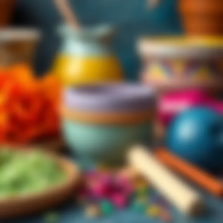 A vibrant arrangement of colorful materials for pot making