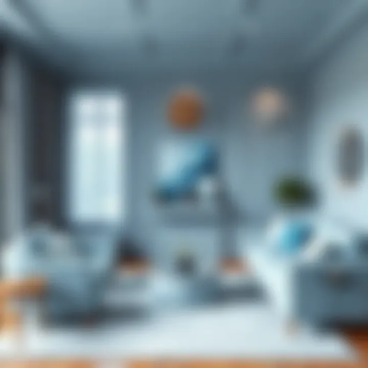 A cozy living room with calming blue tones