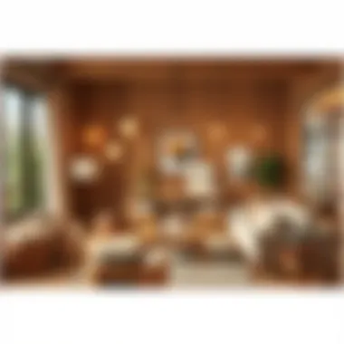 Cozy living room featuring wooden furnishings and warm tones