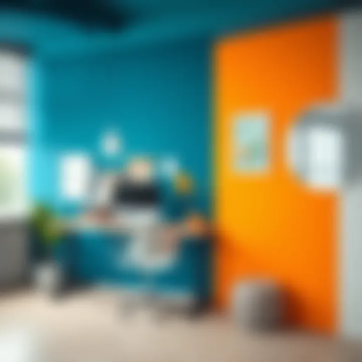 A creative workspace enhanced by a dynamic two-color wall palette.