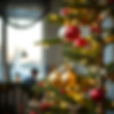 Festive decorations on a natural branch Christmas tree