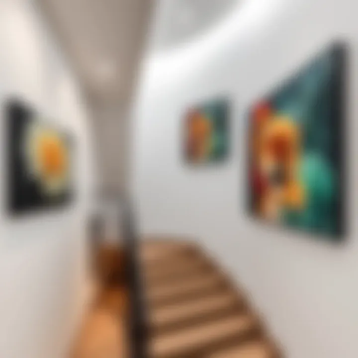 Modern duplex stairway with artistic wall art