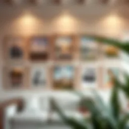 A beautifully arranged gallery wall with various framed photographs showcasing different artistic styles.