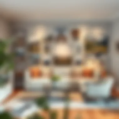 An inviting living room featuring a stunning collection of personal photographs artfully displayed on the walls, creating a cozy atmosphere.