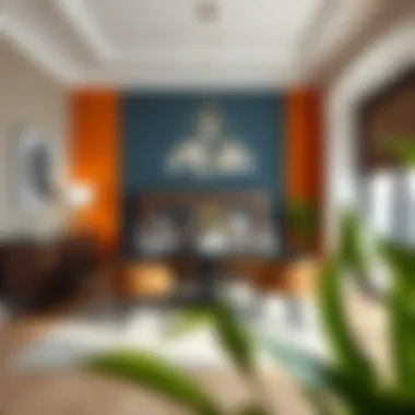 An elegant dining area with a unique two-tone wall scheme.