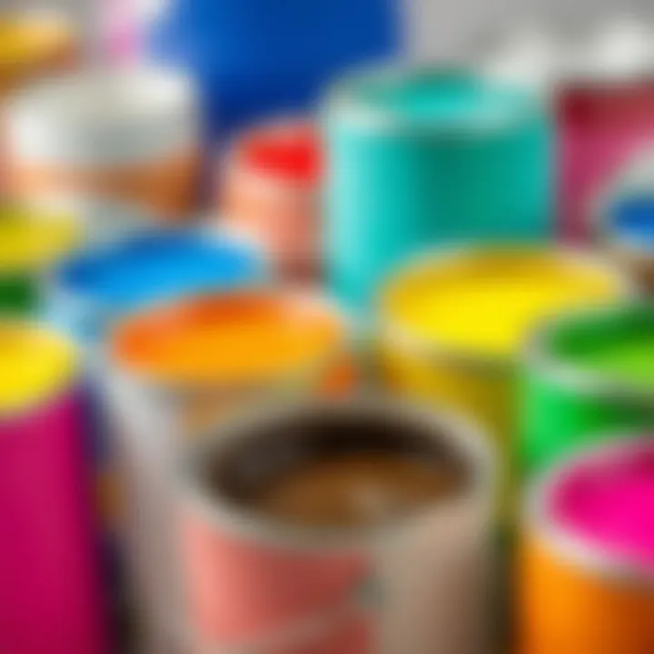 Close-up of eco-friendly paint cans with vibrant color options