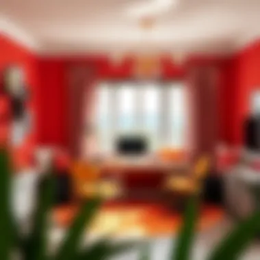 Trendy and vibrant home office with bold accents