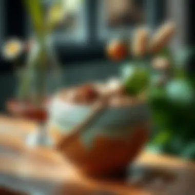 A finished decorative pot adorned with natural elements