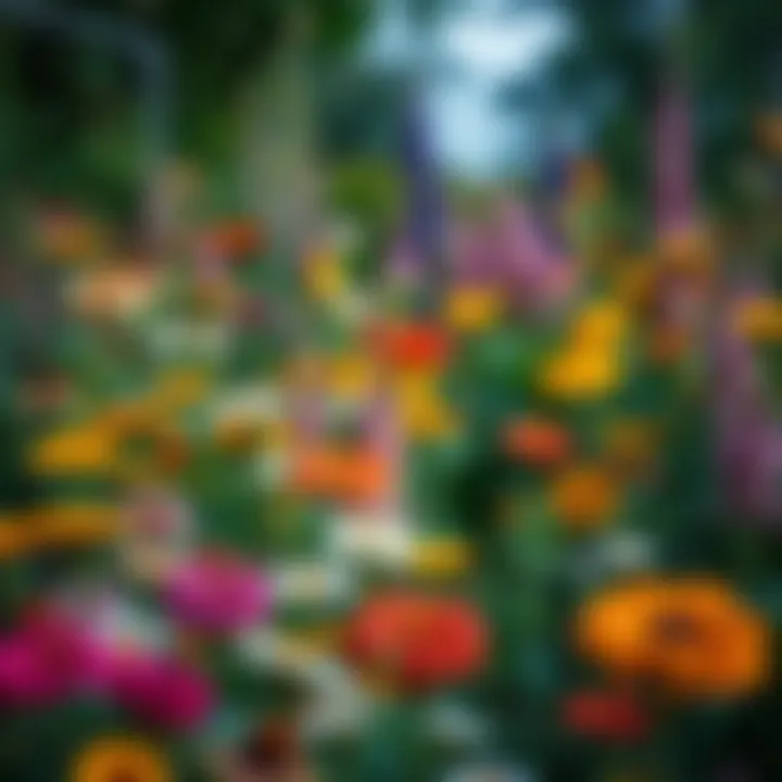 A vibrant garden filled with various flower species showcasing biodiversity.