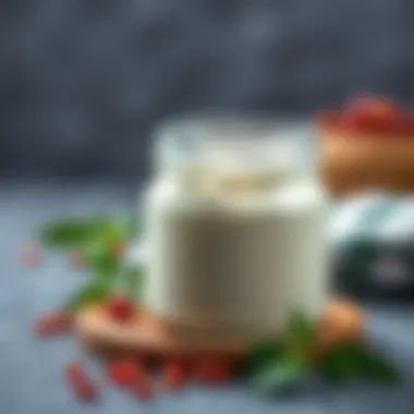 A jar of freshly made yogurt with a creamy texture