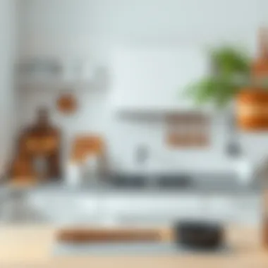 A simplified kitchen with functional utensils and decor