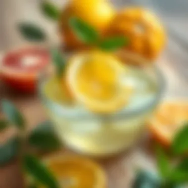 A bowl of vinegar with citrus fruits