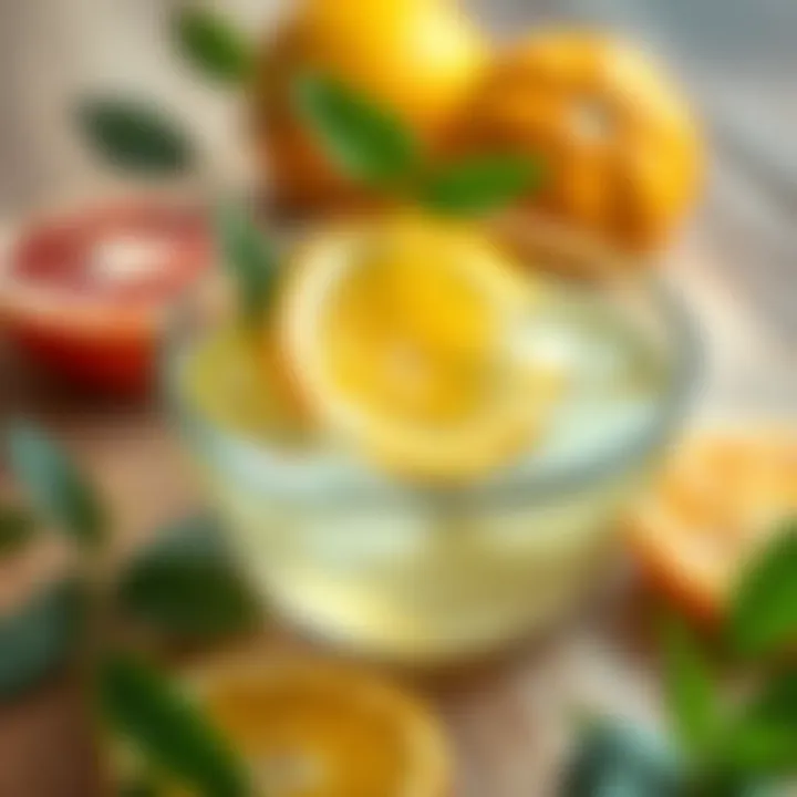 A bowl of vinegar with citrus fruits