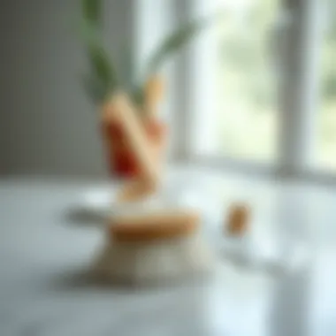 A gentle scrubbing brush on a surface with cleaning solution.