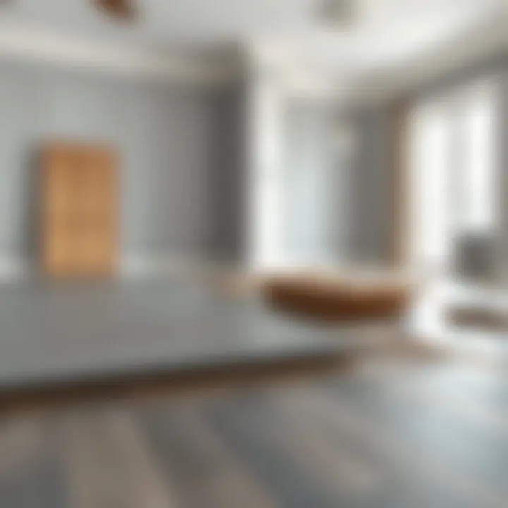 Installation of gray parquet flooring in progress