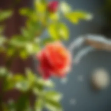 Close-up of a rose plant being watered