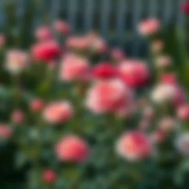 Garden with various types of roses in full bloom