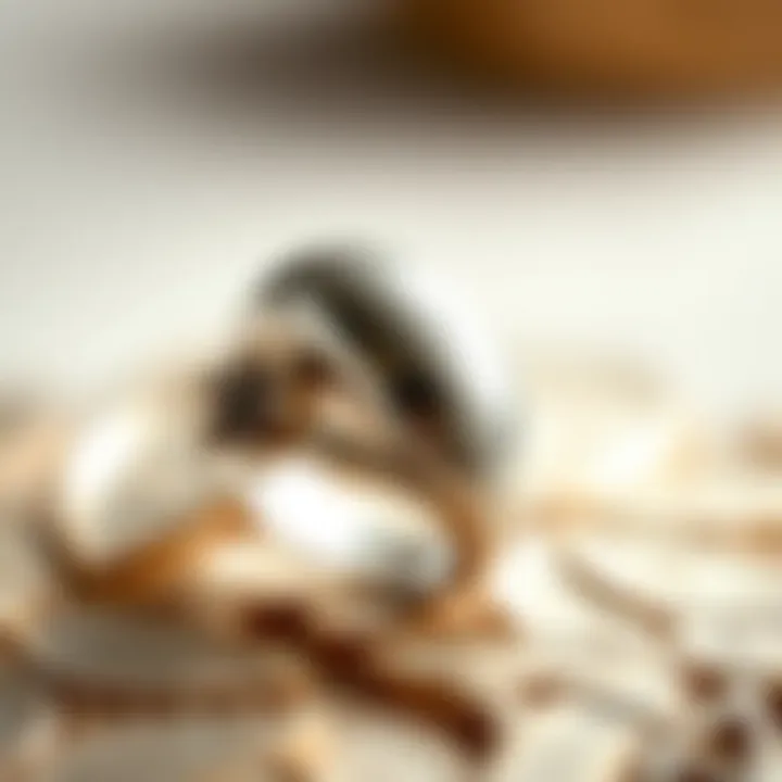 A close-up of a polished silver ring