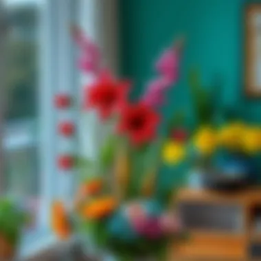 Vibrant indoor flowers creating a lively atmosphere