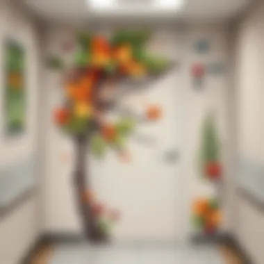 Artistic embellishments showcasing nature themes on a hospital door