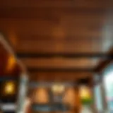 Elegant wooden ceiling design in a cafe