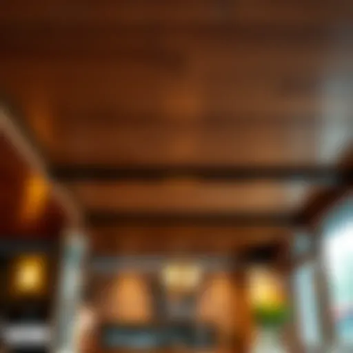 Elegant wooden ceiling design in a cafe