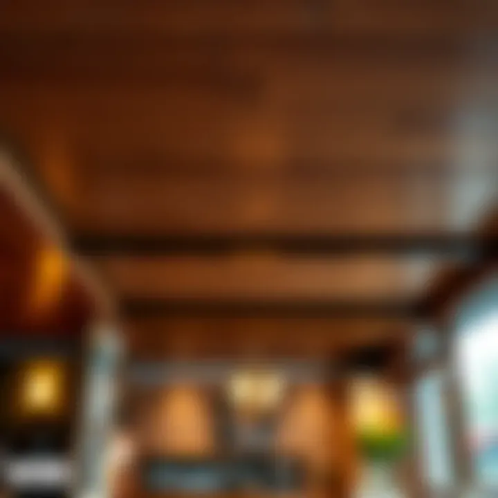 Elegant wooden ceiling design in a cafe