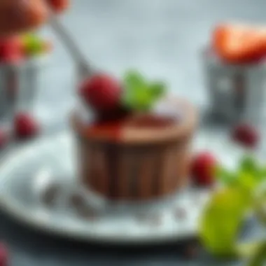 Garnishing the chocolate souffle