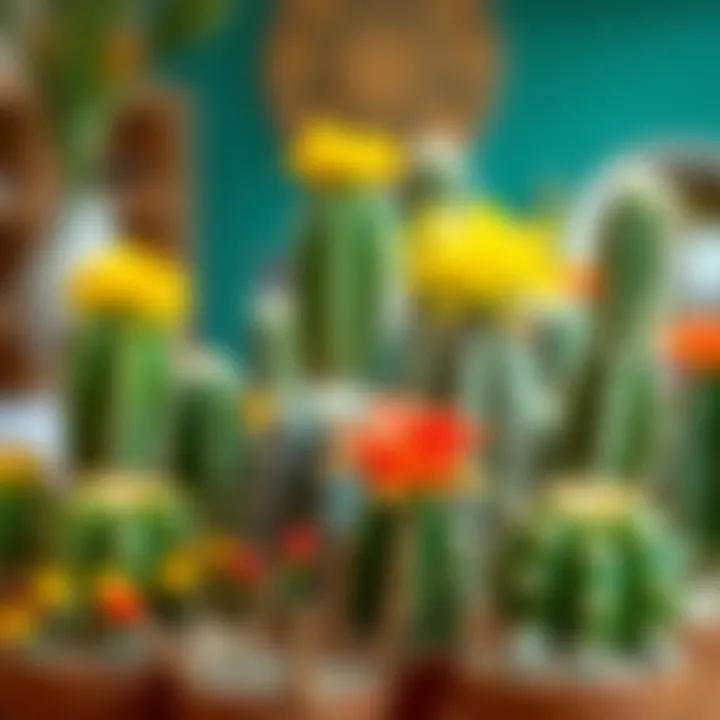 Cactus flowers arranged in an artistic display