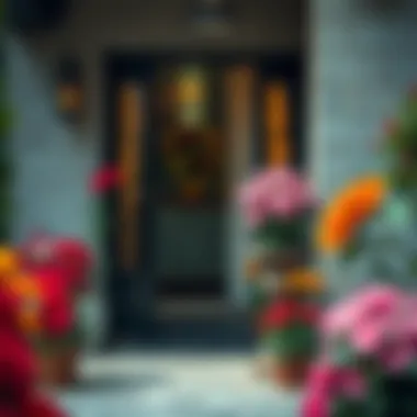 Caring for flowers at the entrance to a home