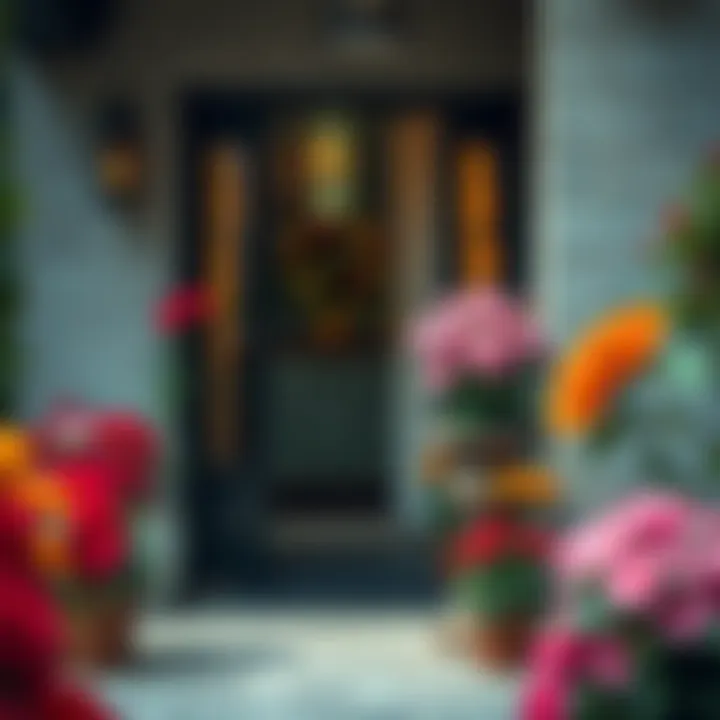 Caring for flowers at the entrance to a home