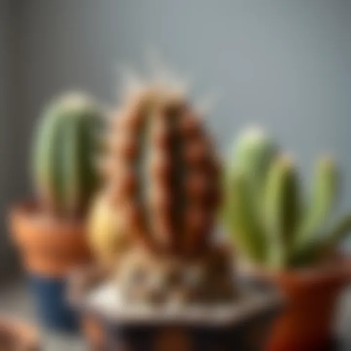 A healthy red spined cactus in a pot