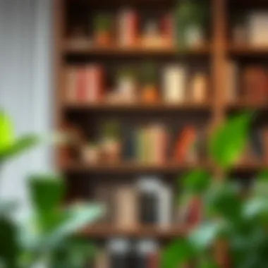 An artistic display of books and plants on a beautifully arranged bookshelf